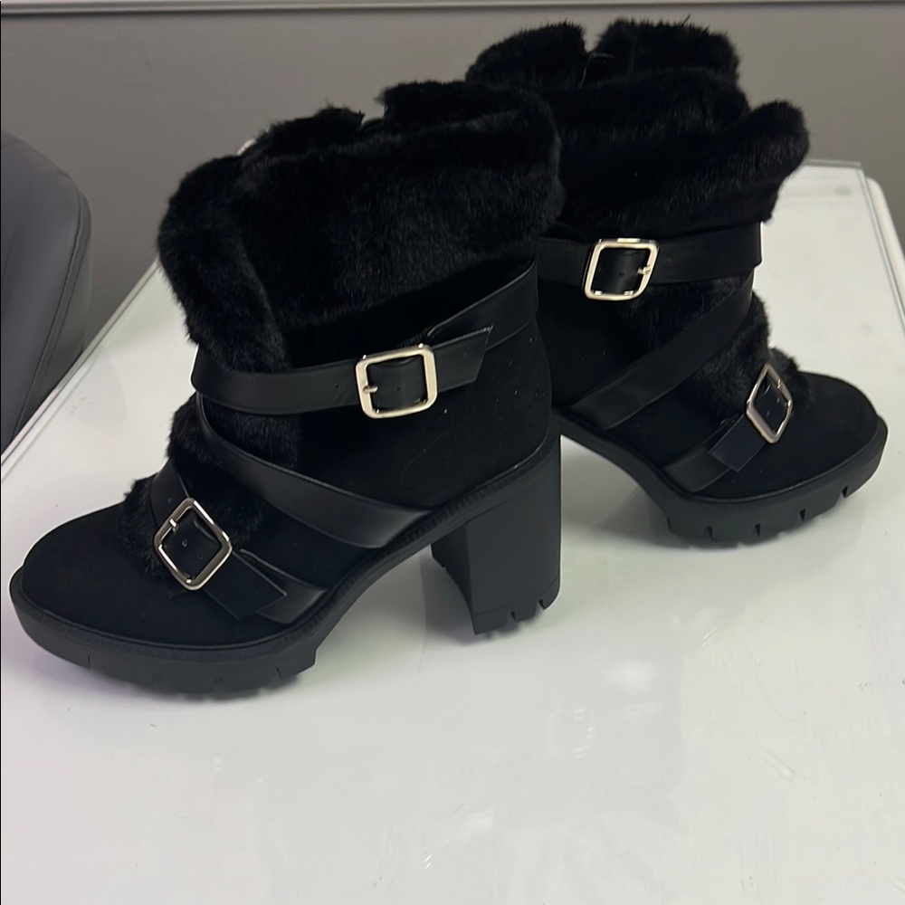 Black Fur-Lined Ankle Boots